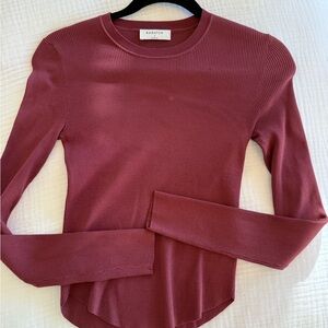 Babaton Ribbed Crewneck Long Sleeve Top in Wine
